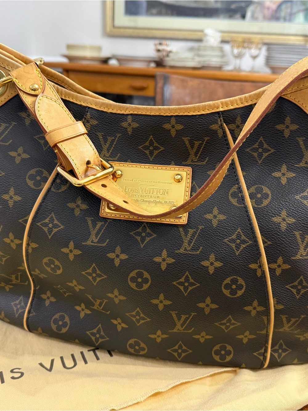 Louis Vuitton Monogram Canvas Galliera PM Shoulder Bag Brown Leather Designer